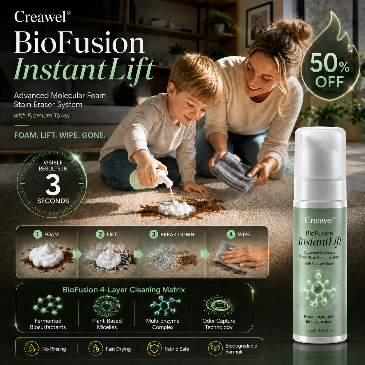 Creawel® BioFusion InstantLift Stain Eraser Foam