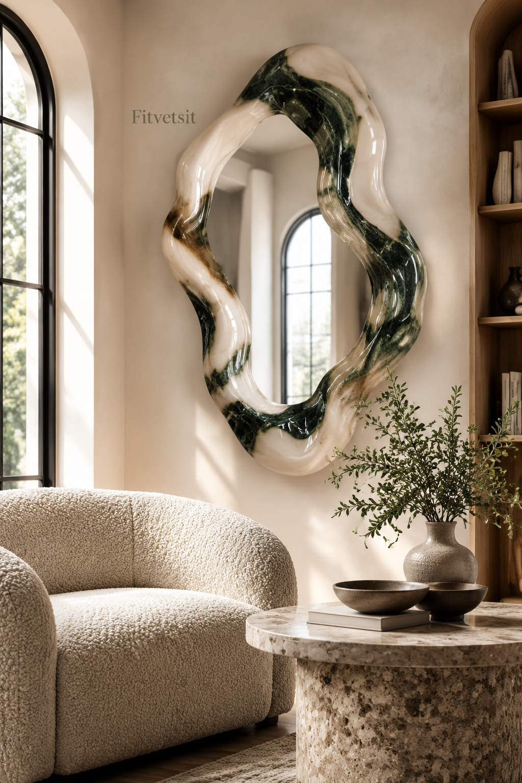 Fitvetsit Green Vein Marble Wavy Organic Wall Art Mirror
