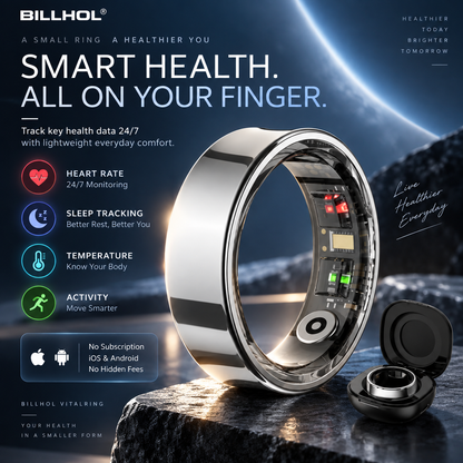BILLHOL® 💍VitalRing Smart Health Ring · 24/7 Sleep, Heart Rate & Temperature Monitoring for iOS & Android
