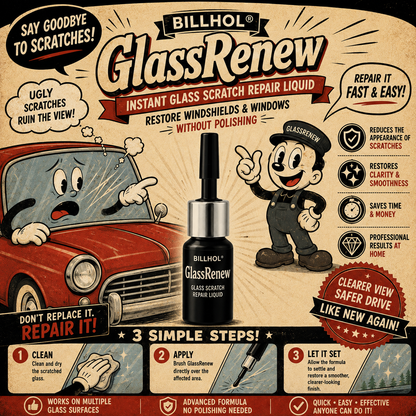 Billhol®🦩 GlassRenew Instant Glass Scratch Repair Liquid · Restore Windshields & Windows Without Polishing
