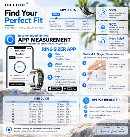 BILLHOL® 💍VitalRing Smart Health Ring · 24/7 Sleep, Heart Rate & Temperature Monitoring for iOS & Android