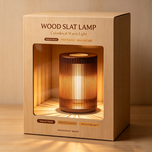 Cylinder Grille Wood Ambient Night Light