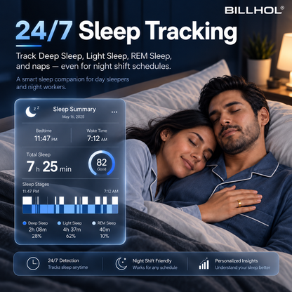 BILLHOL® 💍VitalRing Smart Health Ring · 24/7 Sleep, Heart Rate & Temperature Monitoring for iOS & Android