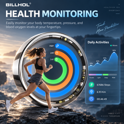 BILLHOL® 💍VitalRing Smart Health Ring · 24/7 Sleep, Heart Rate & Temperature Monitoring for iOS & Android