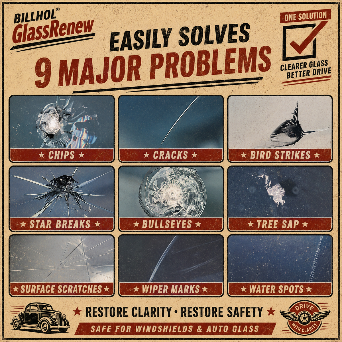 Billhol®🦩 GlassRenew Instant Glass Scratch Repair Liquid · Restore Windshields & Windows Without Polishing