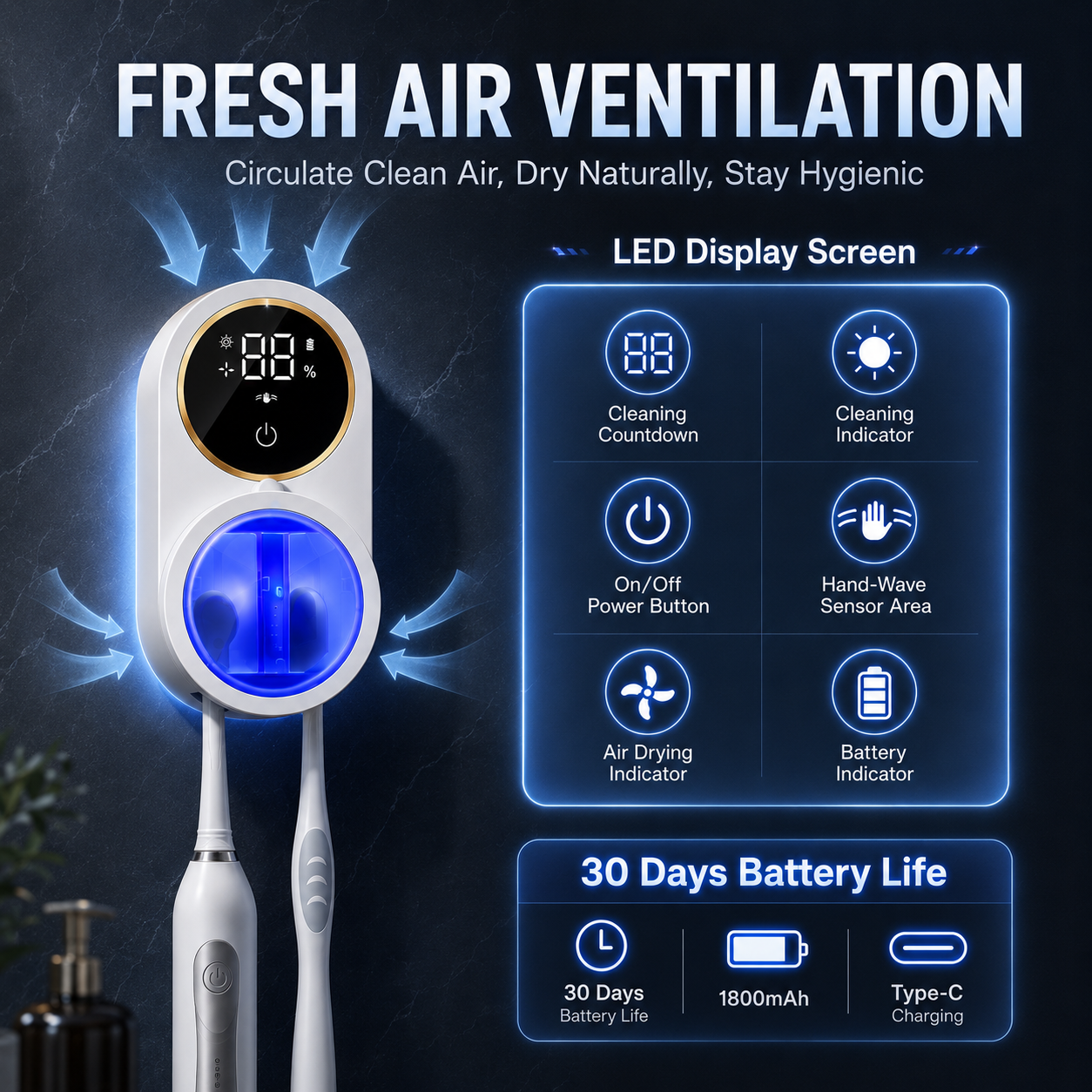 Billhol®🎯BrushGuard Smart Toothbrush Sanitizer & Dryer