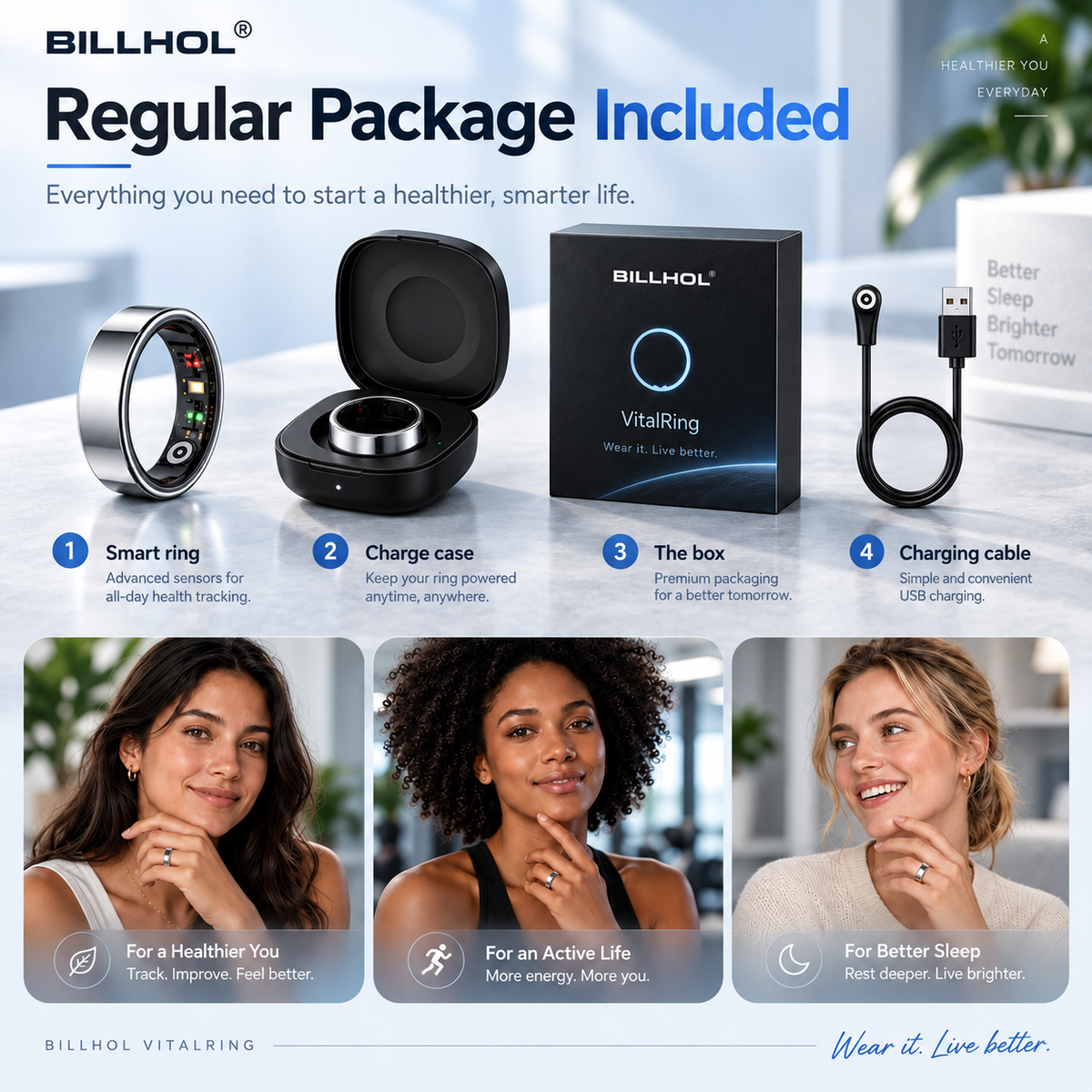 BILLHOL® 💍VitalRing Smart Health Ring · 24/7 Sleep, Heart Rate & Temperature Monitoring for iOS & Android