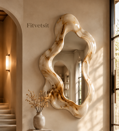 Fitvetsit  Fluid Marble Swirl Wavy Organic Wall Art Mirror
