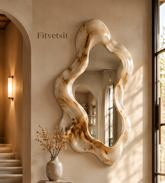 Fitvetsit  Fluid Marble Swirl Wavy Organic Wall Art Mirror