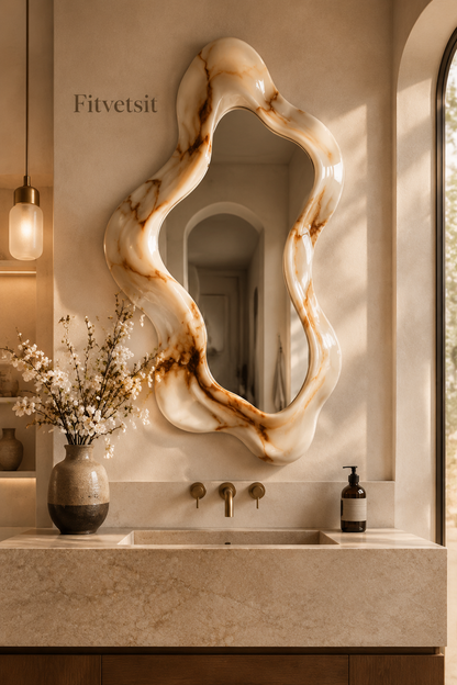 Fitvetsit  Fluid Marble Swirl Wavy Organic Wall Art Mirror