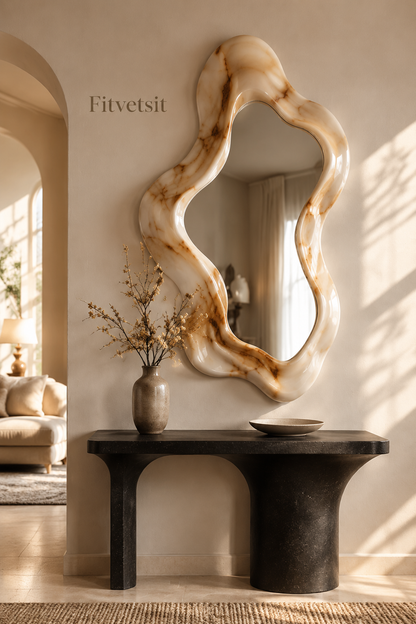 Fitvetsit  Fluid Marble Swirl Wavy Organic Wall Art Mirror