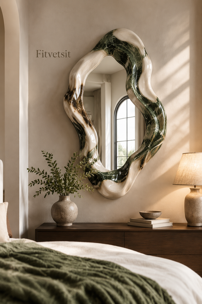 Fitvetsit  Green Vein Marble Wavy Organic Wall Art Mirror