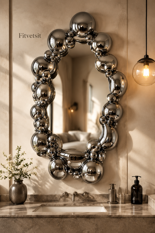 Fitvetsit  Luxury Chrome Silver Bubble Sphere Oval Wall Art Mirror
