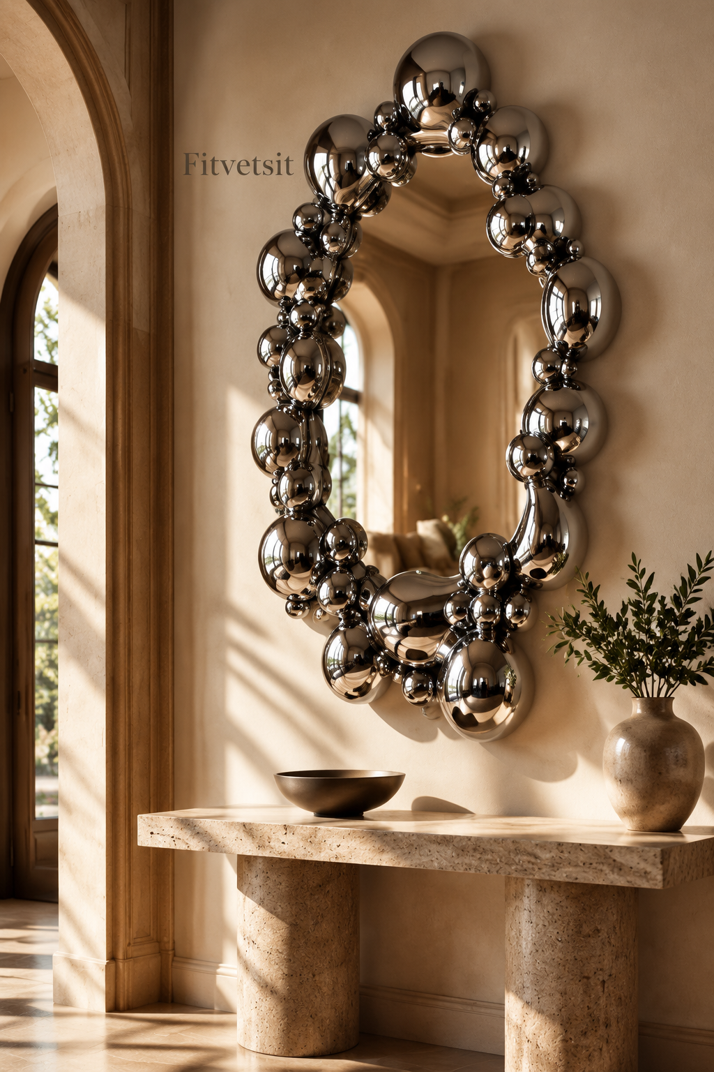 Fitvetsit  Luxury Chrome Silver Bubble Sphere Oval Wall Art Mirror