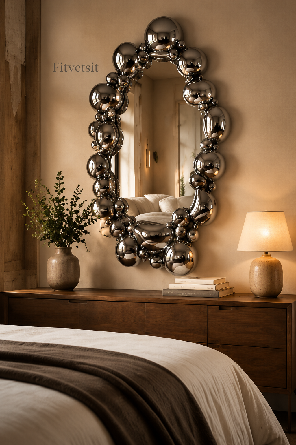 Fitvetsit  Luxury Chrome Silver Bubble Sphere Oval Wall Art Mirror