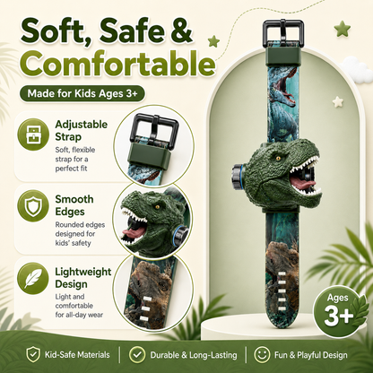 𝐁i𝐥𝐥𝐡𝐨𝐥® 3D Dinosaur Projection Watch💚Realistic T-Rex Design, Safe Soft Strap for Kids Ages 3+