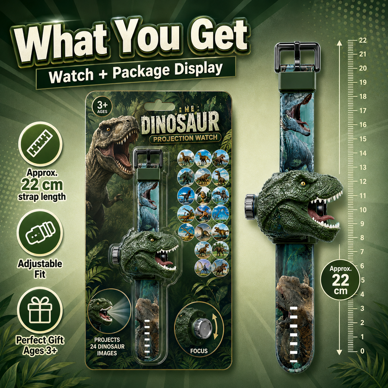 𝐁i𝐥𝐥𝐡𝐨𝐥® 3D Dinosaur Projection Watch💚Realistic T-Rex Design, Safe Soft Strap for Kids Ages 3+