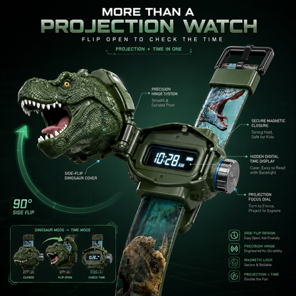 𝐁i𝐥𝐥𝐡𝐨𝐥® 3D Dinosaur Projection Watch💚Realistic T-Rex Design, Safe Soft Strap for Kids Ages 3+